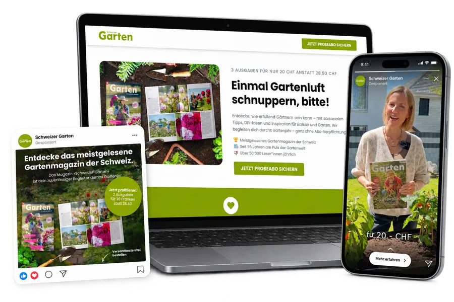 Kampagnen-Mockup des Schweizer Gartenmagazins